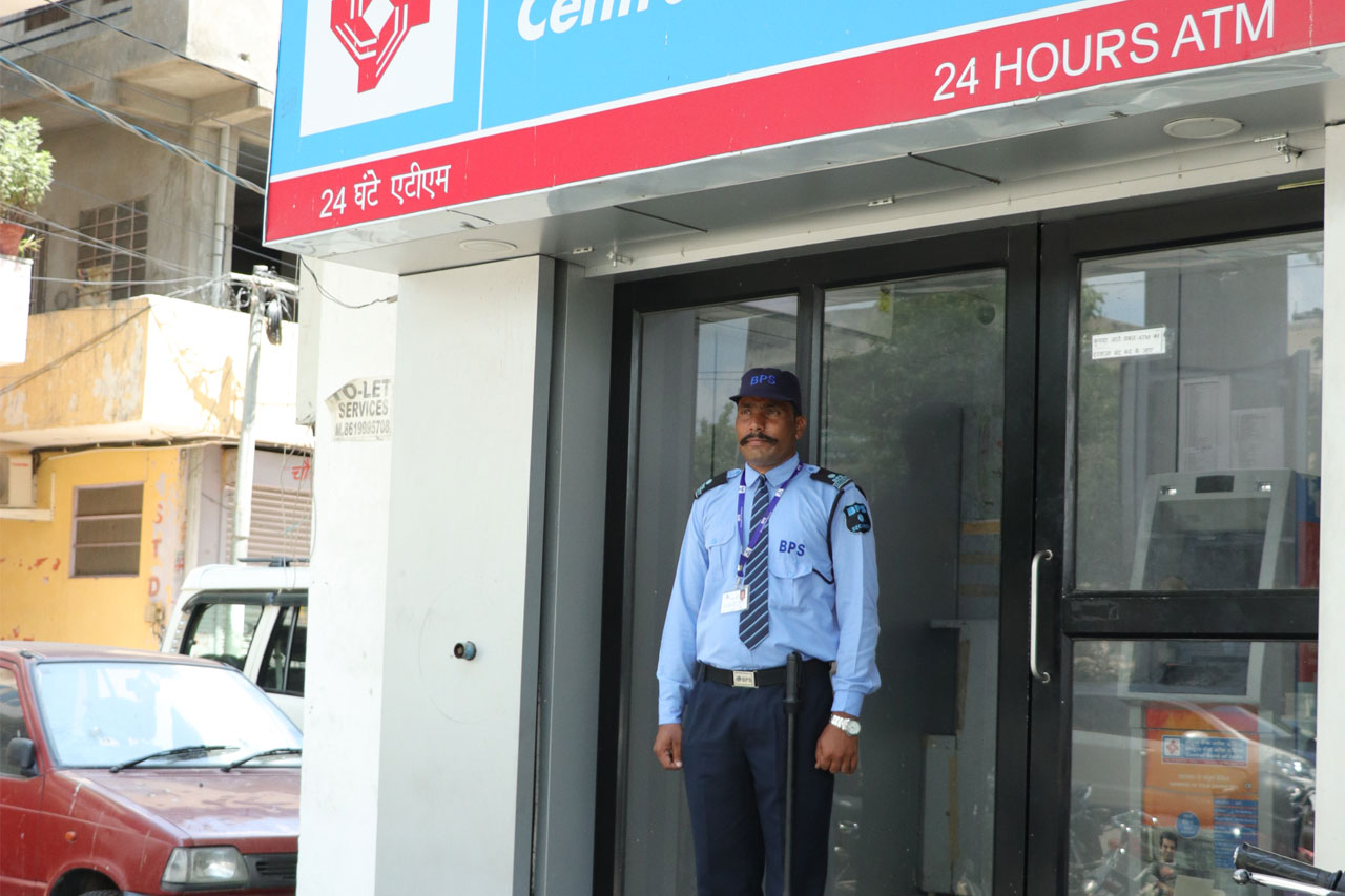 on duty security guard at atm